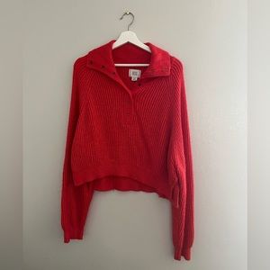 Sweater Urban Outfitters Red Collared Crop Sweater